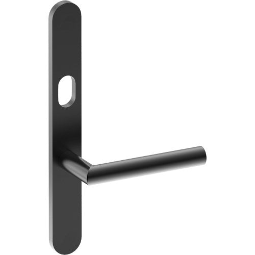 CETINA Door Handle on B01 EXTERNAL Australian Standard Backplate with Cylinder Hole, Concealed Fixing (Half Set) 64mm CTC in Black Teflon