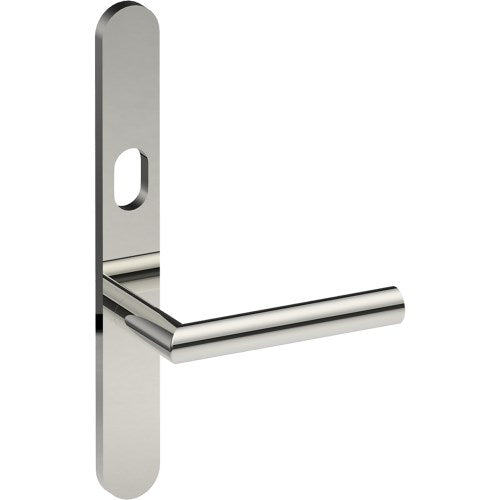 CETINA Door Handle on B01 EXTERNAL Australian Standard Backplate with Cylinder Hole, Concealed Fixing (Half Set) 64mm CTC in Polished Stainless