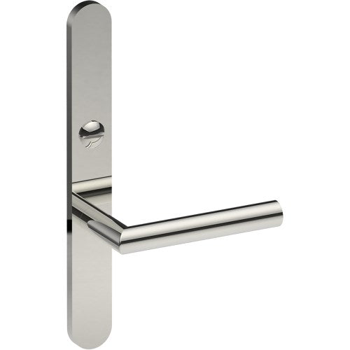 CETINA Door Handle on B01 EXTERNAL Australian Standard Backplate with Emergency Release, Concealed Fixing (Half Set) 64mm CTC in Polished Stainless