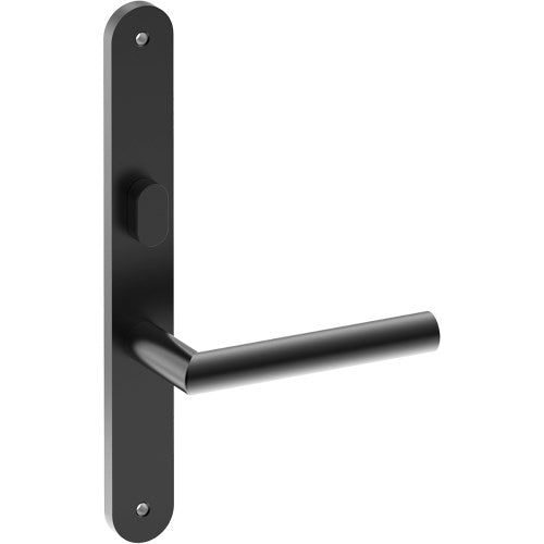 CETINA Door Handle on B01 INTERNAL Australian Standard Backplate with Privacy Turn, Visible Fixing (Half Set) 64mm CTC in Black Teflon