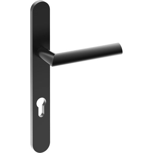 COMO Door Handle on B01 EXTERNAL European Standard Backplate with Cylinder Hole, Concealed Fixing (Half Set) 85mm CTC in Black Teflon