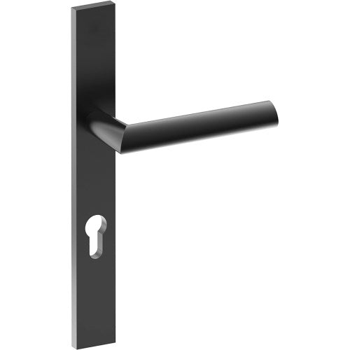 COMO Door Handle on B02 EXTERNAL European Standard Backplate with Cylinder Hole, Concealed Fixing (Half Set) 85mm CTC in Black Teflon