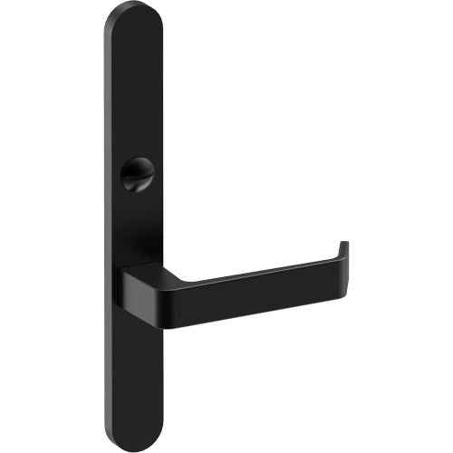 DIJON Door Handle on B01 EXTERNAL Australian Standard Backplate with Emergency Release, Concealed Fixing (Half Set) 64mm CTC in Black Teflon
