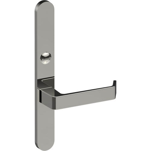 DIJON Door Handle on B01 EXTERNAL Australian Standard Backplate with Emergency Release, Concealed Fixing (Half Set) 64mm CTC in Polished Stainless