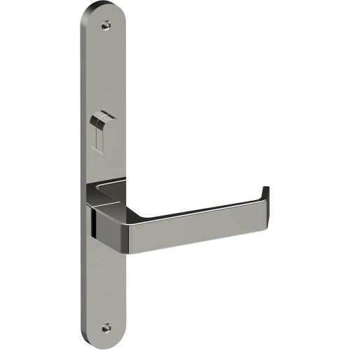 DIJON Door Handle on B01 INTERNAL Australian Standard Backplate with Privacy Turn, Visible Fixing (Half Set) 64mm CTC in Polished Stainless