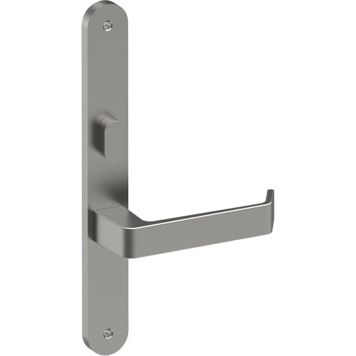 DIJON Door Handle on B01 INTERNAL Australian Standard Backplate with Privacy Turn, Visible Fixing (Half Set) 64mm CTC in Satin Stainless