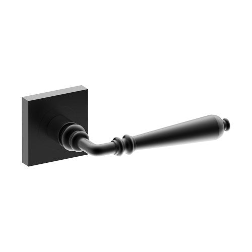 Black ELEGANTE door handle by Style Finish Doorware mounted on a door with a sleek modern design.
