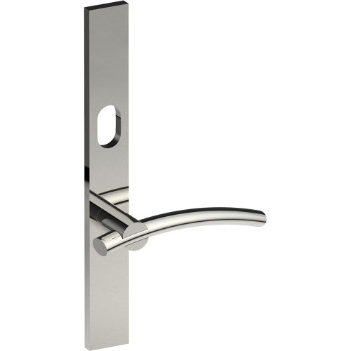 LAGUNA Door Handle on B02 EXTERNAL Australian Standard Backplate with Cylinder Hole, Concealed Fixing (Half Set) 64mm CTC in Polished Stainless