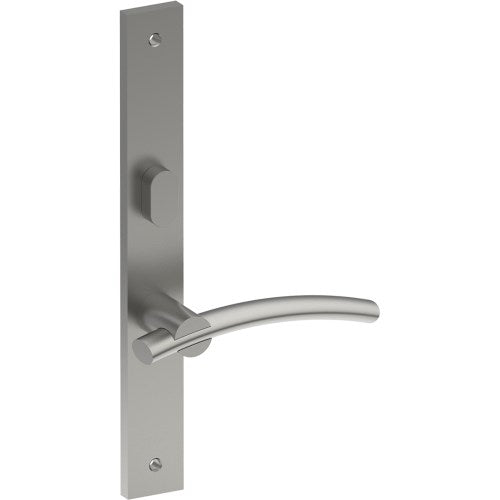 LAGUNA Door Handle on B02 INTERNAL Australian Standard Backplate with Privacy Turn, Visible Fixing (Half Set) 64mm CTC in Satin Stainless