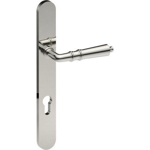 LATINA Door Handle on B01 EXTERNAL European Standard Backplate with Cylinder Hole, Concealed Fixing (Half Set) 85mm CTC in Polished Stainless