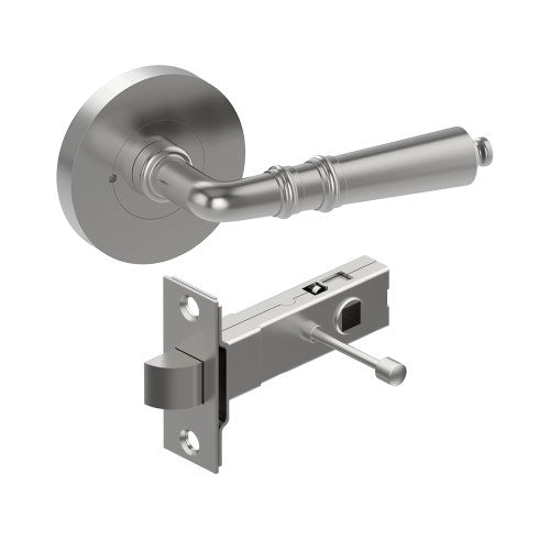 Latina door handle by Style Finish Doorware, sleek stainless steel design for interior doors, shown on the left side.