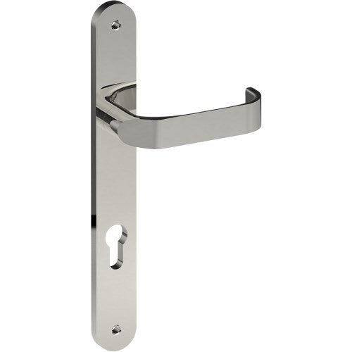 MOSS Door Handle on B01 INTERNAL European Standard Backplate with Cylinder Hole, Visible Fixing (Half Set) 85mm CTC in Polished Stainless