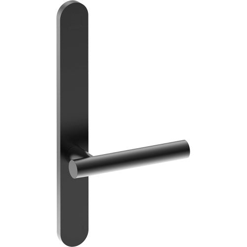RIENZA Door Handle on B01 EXTERNAL Australian Standard Backplate, Concealed Fixing (Half Set) in Black Teflon