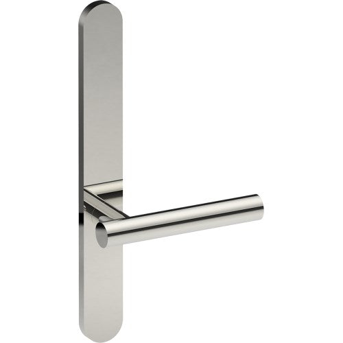 RIENZA Door Handle on B01 EXTERNAL Australian Standard Backplate, Concealed Fixing (Half Set) in Polished Stainless