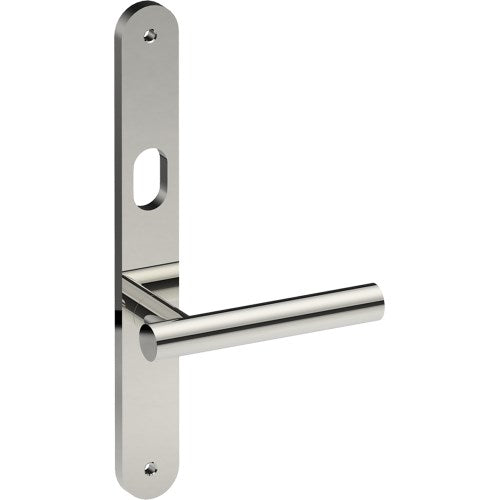 RIENZA Door Handle on B01 INTERNAL Australian Standard Backplate with Cylinder Hole, Visible Fixing (Half Set) 64mm CTC in Polished Stainless