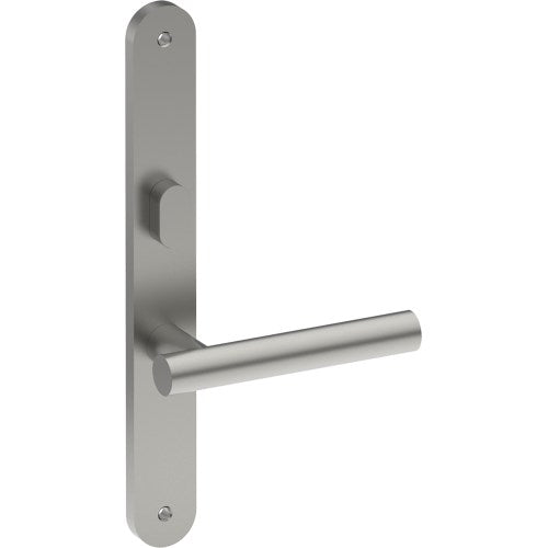 RIENZA Door Handle on B01 INTERNAL Australian Standard Backplate with Privacy Turn, Visible Fixing (Half Set) 64mm CTC in Satin Stainless