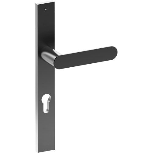 ROUBAIX Door Handle on B02 EXTERNAL European Standard Backplate with Cylinder Hole, Concealed Fixing (Half Set) 85mm CTC in Black Teflon