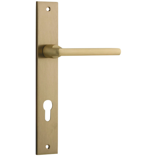Door Lever Baltimore Rectangular Euro Brushed Brass CTC85mm H237xW50xP55mm in Brushed Brass