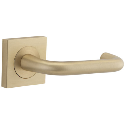 Door Lever Oslo Square Rose Pair Brushed Brass H52xW52xP57mm

(Latch/Lock Sold Separately) in Brushed Brass