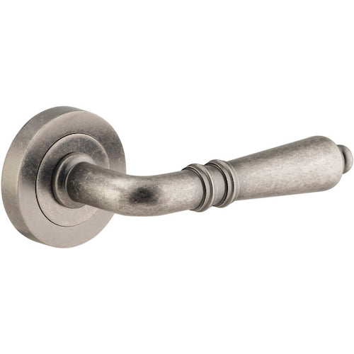 Door Lever Sarlat Round Rose Pair Distressed Nickel D52xP58mm

(Latch/Lock Sold Separately) in Distressed Nickel