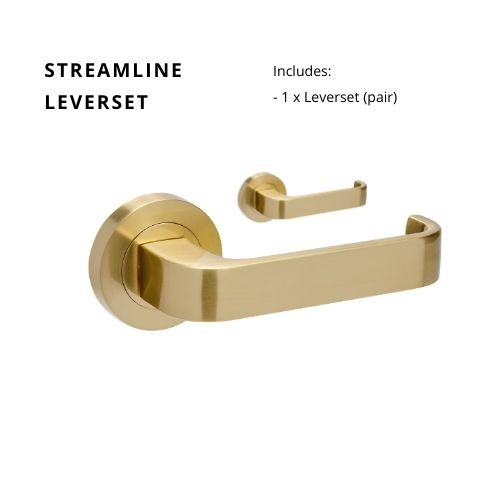 Streamline Round Rose Leverset in Satin Brass