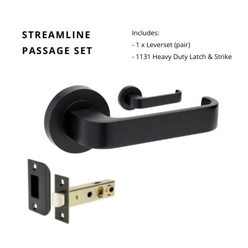 Streamline Passage Set, Includes 1131 Latch in Black