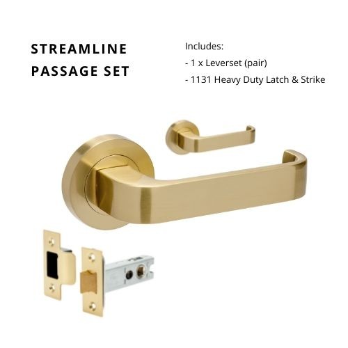 Streamline Passage Set, Includes 1131 Latch in Satin Brass