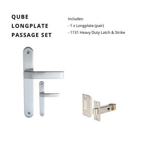 Qube Longplate Passage Set, Includes 1131 Latch in Satin Chrome