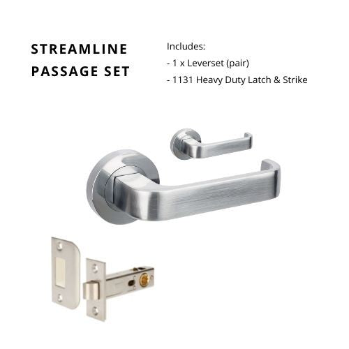 Streamline Passage Set, Includes 1131 Latch in Satin Chrome