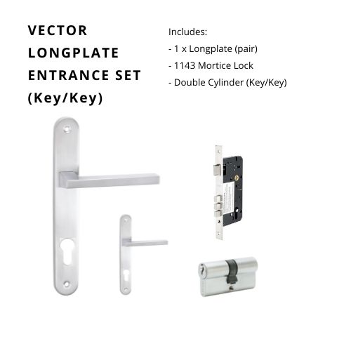 Vector Longplate Entrance Set, Includes 7105E85, 1143 & 1121 (60mm Key/Key) in Satin Chrome
