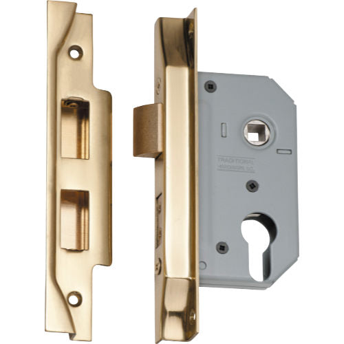 Mortice Lock Euro Rebated Polished Brass CTC47.5mm Backset 46mm in Polished Brass