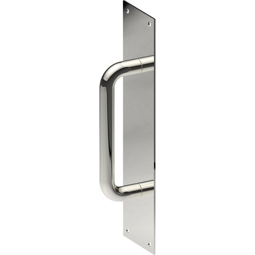 Pull Handle on Plate, Visible Fix  (300mm x 75mm x 2mm). Pull Handle (150 x 16mm) in Polished Stainless