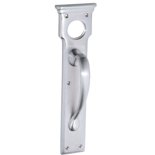 Pull Handle Cylinder Hole Satin Chrome H255xW70xP57mm in Satin Chrome