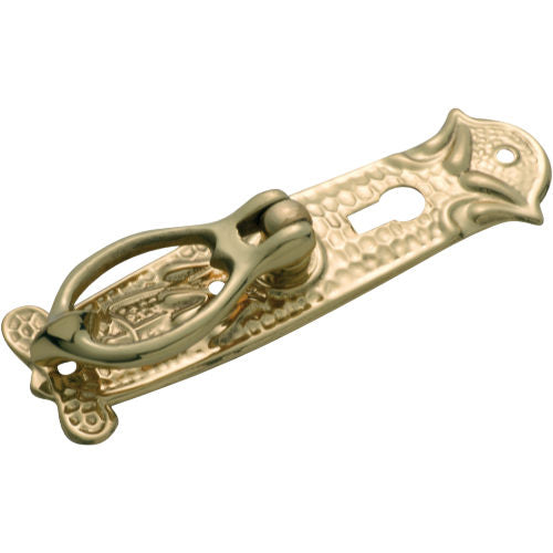 Cabinet Pull Handle Sheet Brass Pedestal Nouveau Pressed Keyhole Polished Brass H100xW30mm in Polished Brass