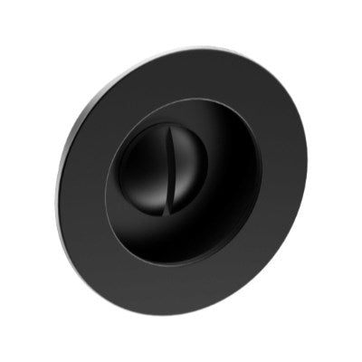 Round Sliding Door, Flush Pull Handle with Emergency Release (Single). Solid Stainless Steel. 65mm dia (face) 54mm dia (rear). Invisible Fix (no screw holes) in Powder Coat Colour