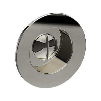 Round Sliding Door, Flush Pull Handle with Emergency Release (Single). Solid Stainless Steel. 65mm dia (face) 54mm dia (rear). Invisible Fix (no screw holes) in Polished Stainless