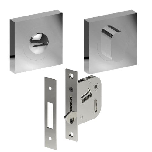 Complete Privacy Set inc. Thumb Turn and Emergency Release on 52mm x 52mm Rose (Concealed Fix), Universal Spindle and Sliding Door Hook Bolt in Polished Stainless Steel