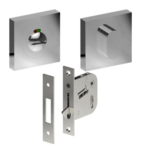 Complete Privacy Set inc. Thumb Turn and Emergency Release on 52mm x 52mm Rose (Concealed Fix), Universal Spindle and Sliding Door Hook Bolt in Polished Stainless Steel