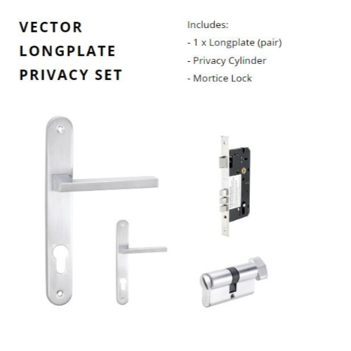Vector Longplate Privacy Set, Includes 1143 & 1128 Privacy Turn in Satin Chrome