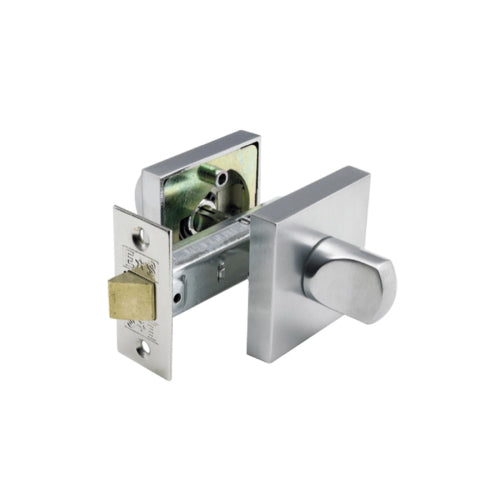 Safety Latch, 55mm Square Rose - 45mm Backset in Satin Chrome