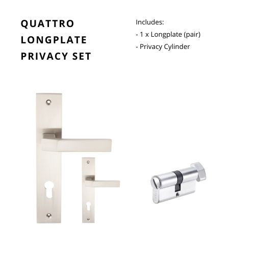 Quattro Longplate Privacy Set, Includes 1143 & 1128 Privacy Turn in Satin Chrome