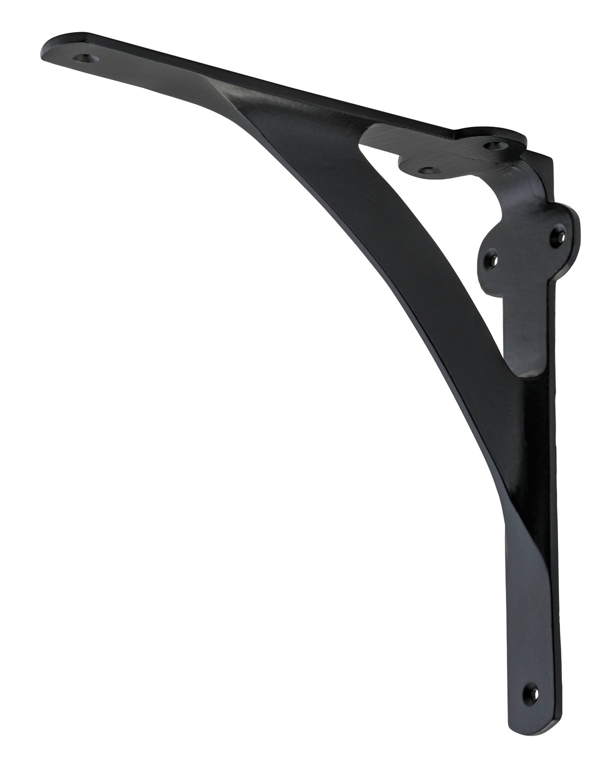 Traditional black wood shelf bracket by Tradco from Southern Design Group Pty Ltd, mounted on a wall for support.
