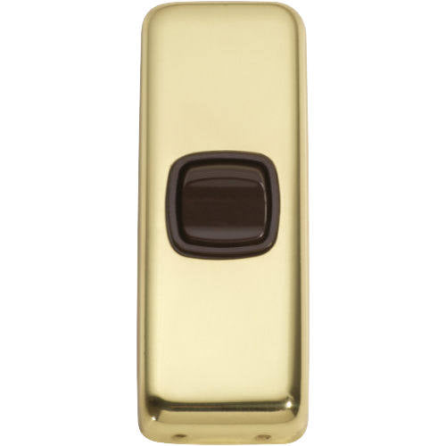 Switch Flat Plate Rocker 1 Gang Brown Polished Brass H82xW30mm in Polished Brass