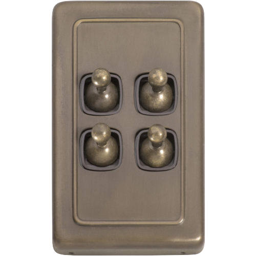 Switch Flat Plate Toggle 4 Gang Brown Antique Brass H115xW72mm in Antique Brass