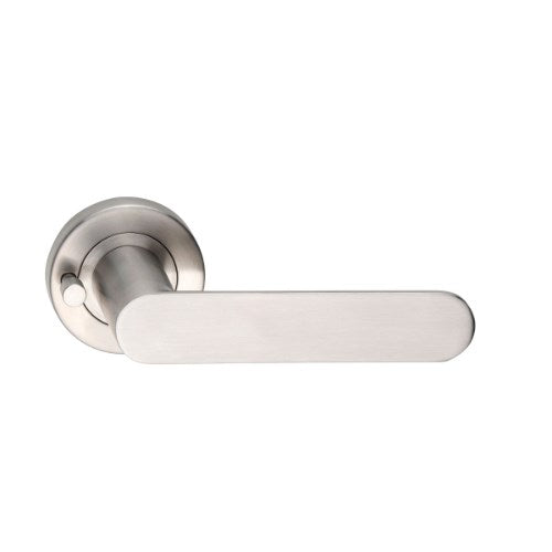 MDZ Lever 110 on Integrated Privacy Ø53 Round Rose, inc. Privacy Latch. 316 Marine Grade (Pair) in Polished Stainless Steel