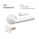 Zanda Epic Lever handle on round rose in matte white finish, featuring a sleek modern design for interior doors.