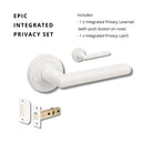 Zanda Epic lever handle on round rose in matte white finish, showcasing a sleek door hardware design.