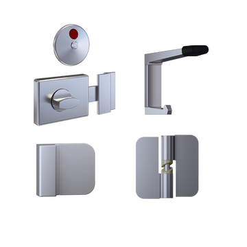 106C / 300 Series Kit SCP - Contains: 3 x 106C RHHO Gravity Hinges, 1 x 300 Series Lockset, 1 x 101C Door Bumper, 1 x 202C Hook & Universal Screw Fixings in Satin Chrome