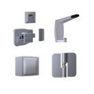 106C / Moda Series Kit SCP - Contains: 3x 106C RHHO Gravity Hinges, 1x Moda Lock & Indicator Set, 1x Moda Hook, 1x Moda Bumper & Universal Screw Fixings  in Satin Chrome