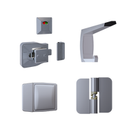 106C / Moda Series Kit SCP - Contains: 3x 106C RHHO Gravity Hinges, 1x Moda Lock & Indicator Set, 1x Moda Hook, 1x Moda Bumper & Universal Screw Fixings  in Satin Chrome
